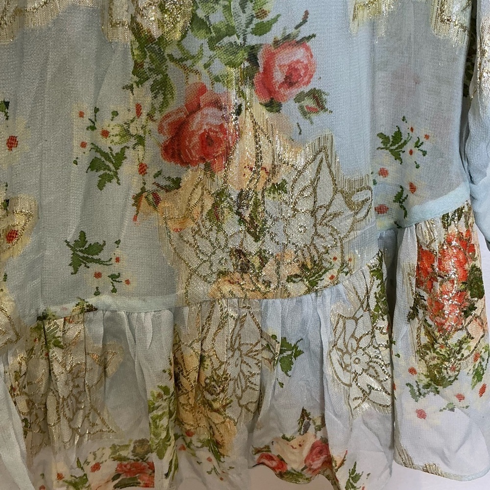 HEMANT & NANDITA Livia Floral Whimsical Sparkly Chiffon Dress with Slip XSmall - Picture 10 of 16
